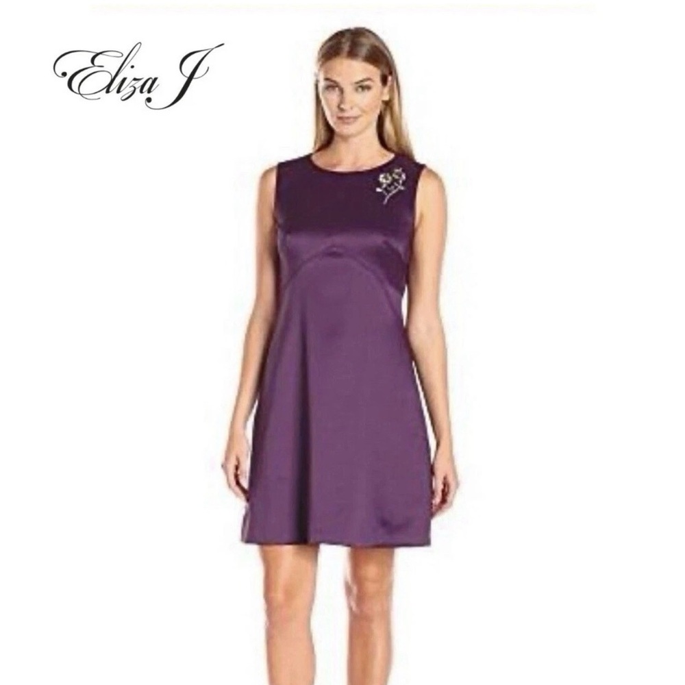 Eliza J sleeveless empire waist plum color special occasion dress